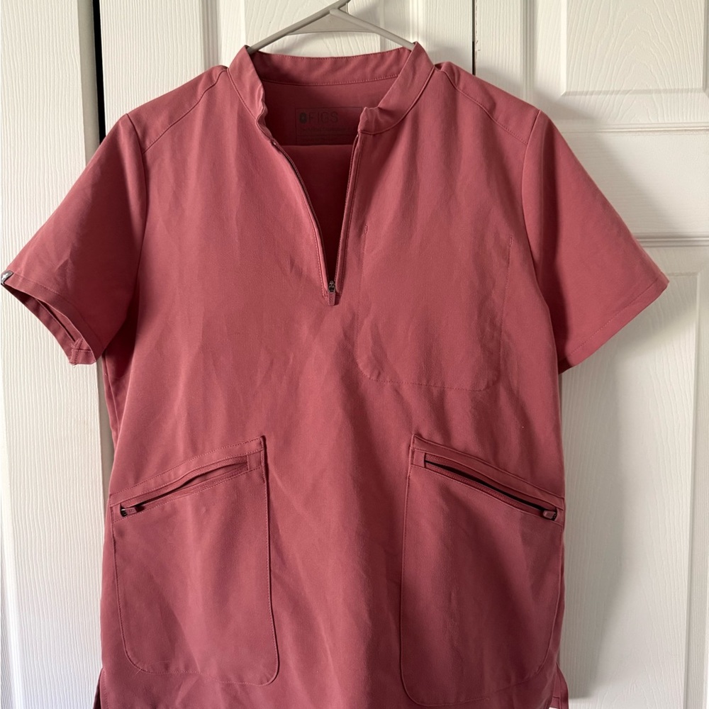 Pink Short Sleeve Zip-Up Top